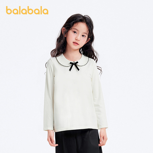 t恤儿童2025新款 巴拉巴拉balaone女童长袖 秋甜美娃娃领内搭上衣萌