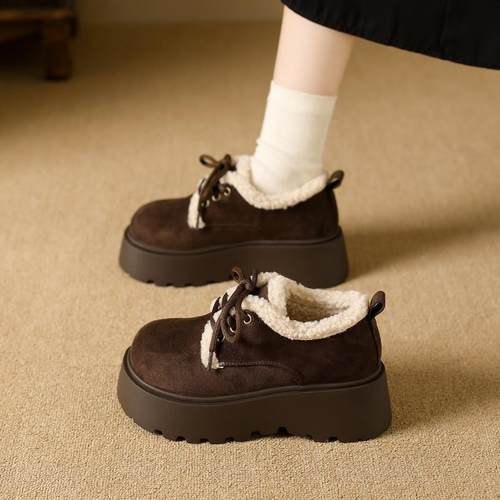 厚底增高勃肯靴女2025新款秋冬松糕毛毛加绒加厚乐福鞋1220w