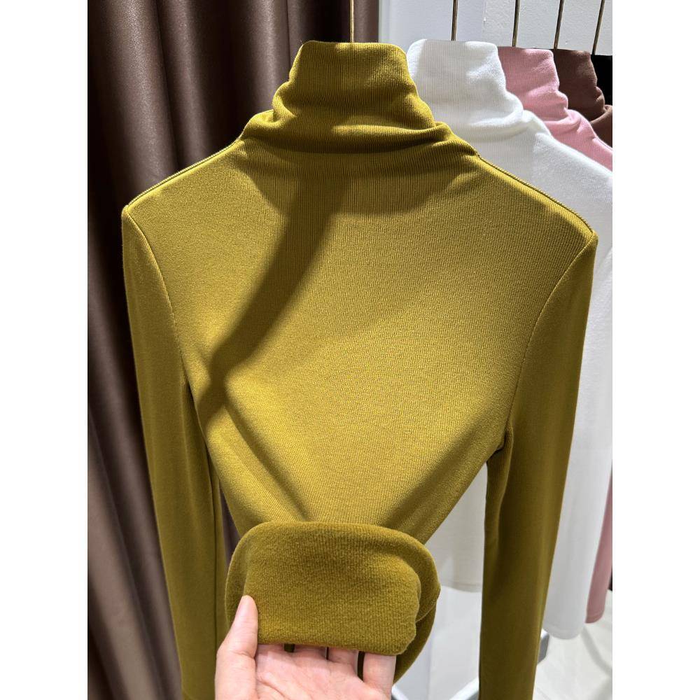 薄绒堆堆领打底衫女秋冬新款内搭高领磨毛保暖修身长袖上衣1124r