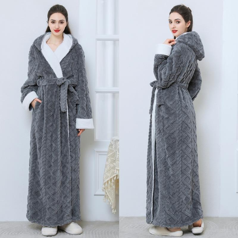 秋冬睡袍女款秋冬季加长款加厚法兰绒2025新款连帽男士睡衣1009c