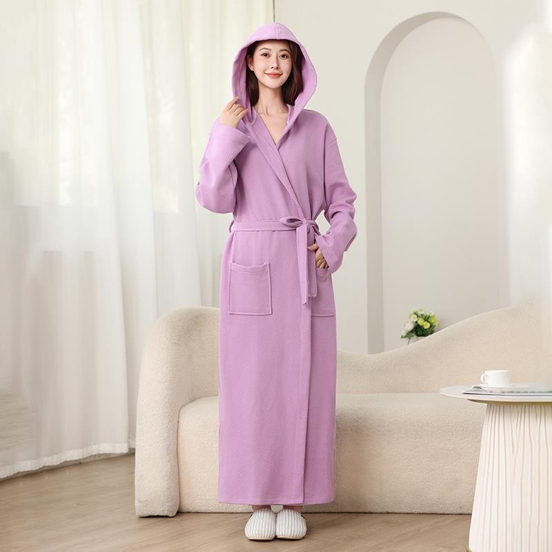秋冬浴袍女款四季通用连帽紫色睡衣秋款加长款男士睡袍1009c