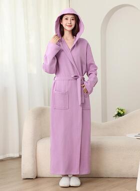 秋冬浴袍女款四季通用连帽紫色睡衣秋款加长款男士睡袍1009c
