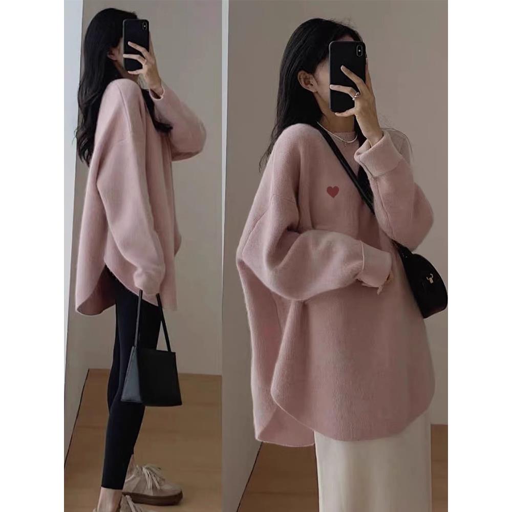 中长款打底衫女秋冬季加绒加厚粉色印花T恤鲨鱼裤搭配的上衣1210r