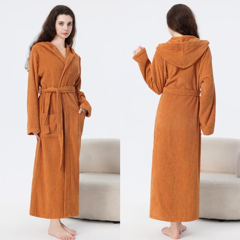 秋冬浴袍女毛巾秋冬季2025新款带帽子加厚加长款男士睡袍1009c