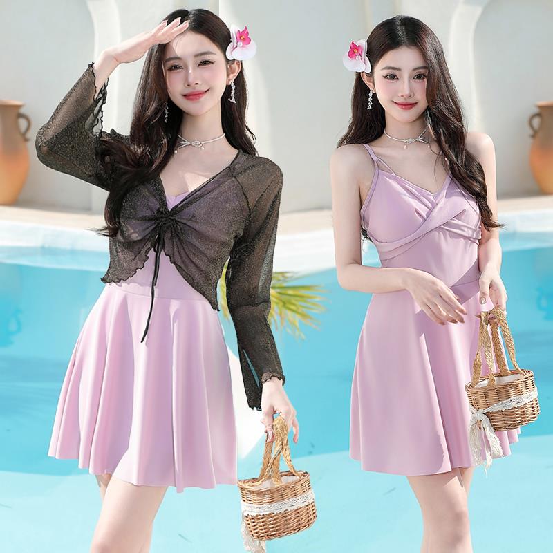 温泉连体泳衣女女感胖MM大尺码200斤连身裙式保守显瘦遮肚0928kz