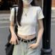 春季 上衣正肩T恤0205z 露脐短款 甜辣小个子圆领明线短袖 T恤女韩版
