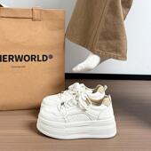 新款 百搭松糕底系带0205z 松糕底增高小白鞋 厚底板鞋 女2026年春季