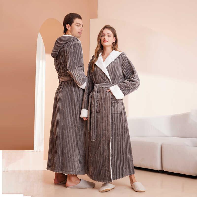 秋冬冬季长款睡袍男冬季法兰绒连帽浴衣秋冬保暖浴袍情侣北1009c