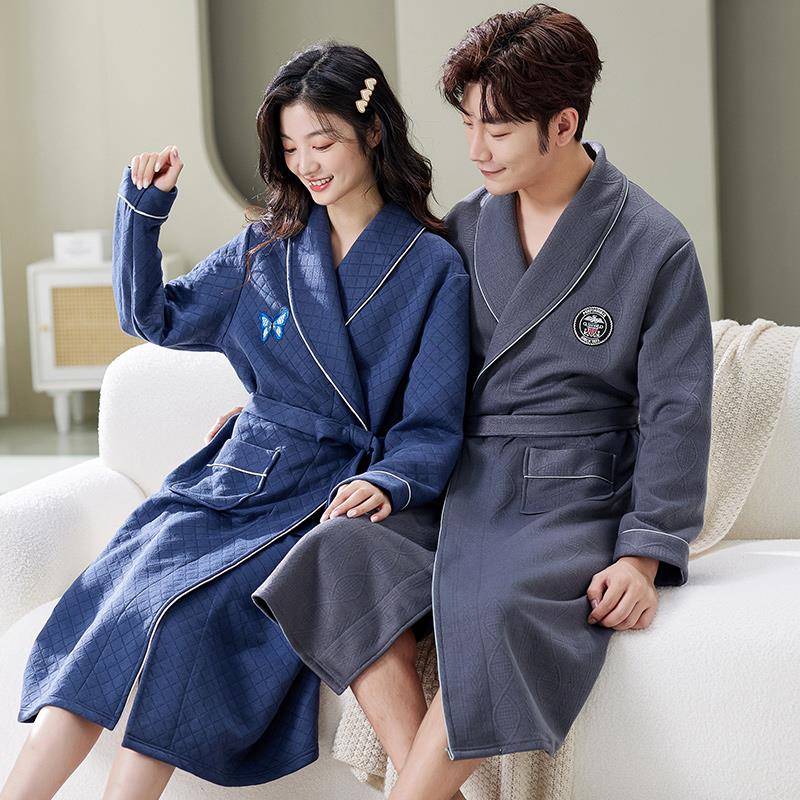 秋冬睡袍女秋季中长款情侣睡衣男士秋冬加厚浴袍新款浴衣1009c