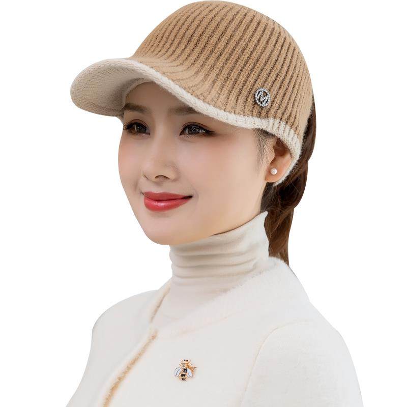 帽子女秋冬韩版百搭潮时尚毛线空顶鸭舌帽冬季加绒保暖女士1214r