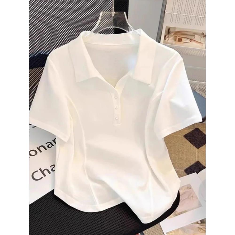 大码白色polo衫短袖T恤女夏季微胖轻奢高端胖mm巨显瘦上衣0703h