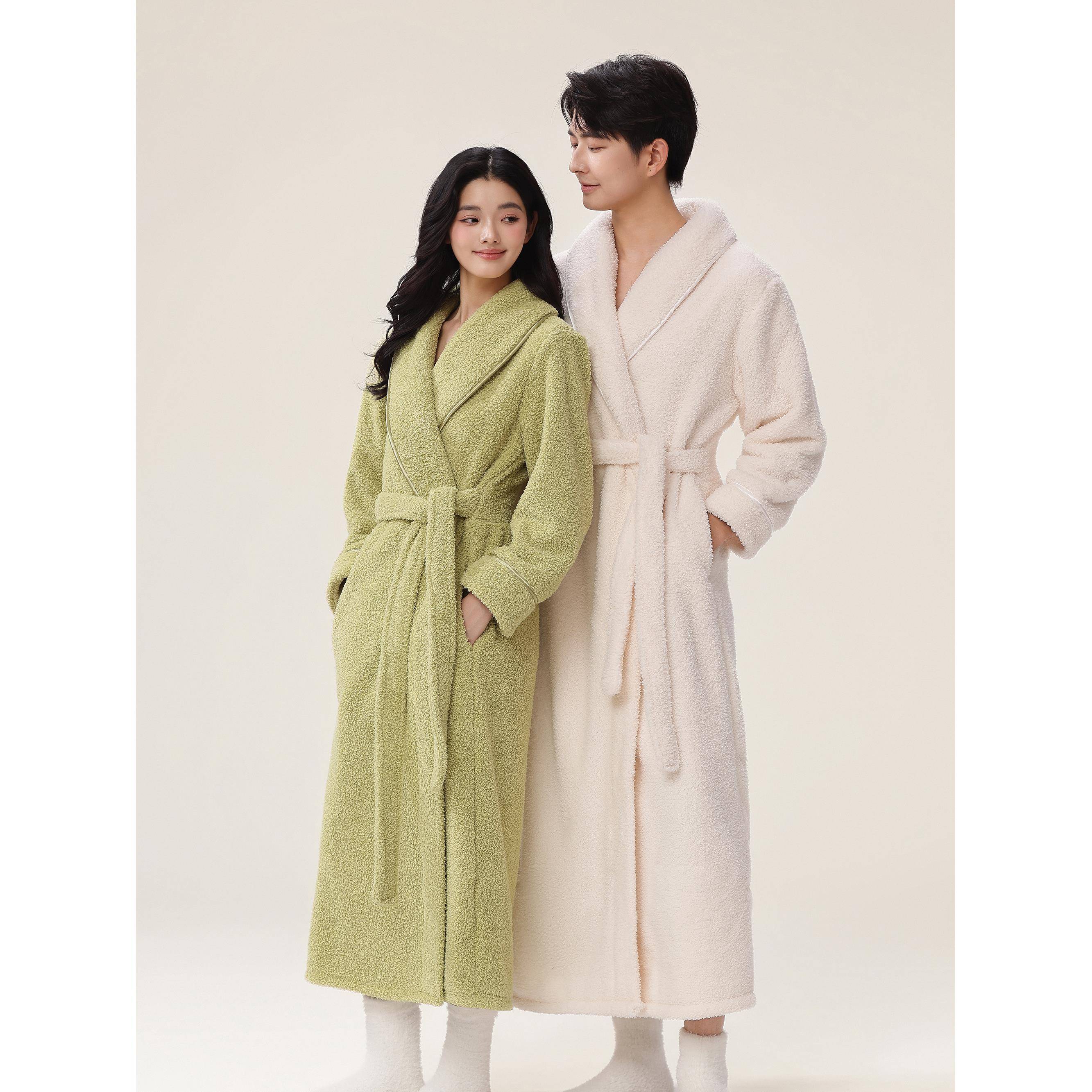 秋冬2025新款秋冬女睡袍情侣睡衣套装珊瑚绒浴袍男士加长加1009c