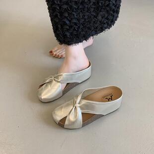 厚底内增高勃肯鞋包头半拖鞋女夏外穿2026新款小个子一脚蹬0319z