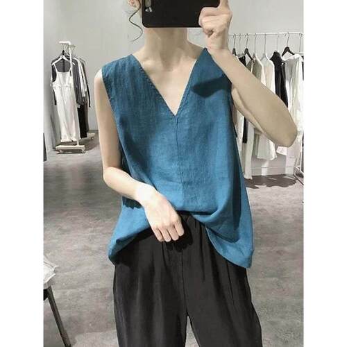 夏季v领背心妇女宽松大尺寸胖毫米外穿内底无袖上衣0407z