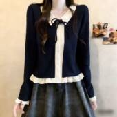 大尺码 撞色娃娃领假两件拼接长袖 T恤女2026春秋胖妹妹显瘦0128r1