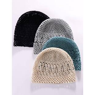 手织春夏剪裁女包头帽薄透气针织绒帽文艺覆古套头帽0203w