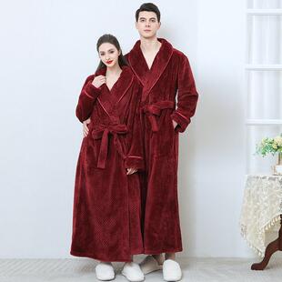 情侣睡衣男士 法兰绒红色2025新款 1009c 加长款 秋冬睡袍女士秋冬季