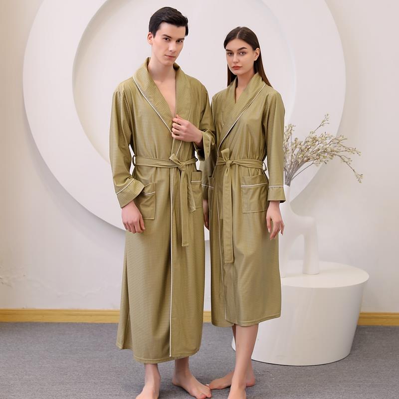 秋冬浴袍女加长款四季通用情侣薄款大码秋季浴衣男长款睡袍1009c