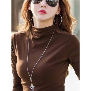 上衣紧身显瘦衣服1221k1 百搭黑色长袖 秋冬女打底衫 半高领内搭新款