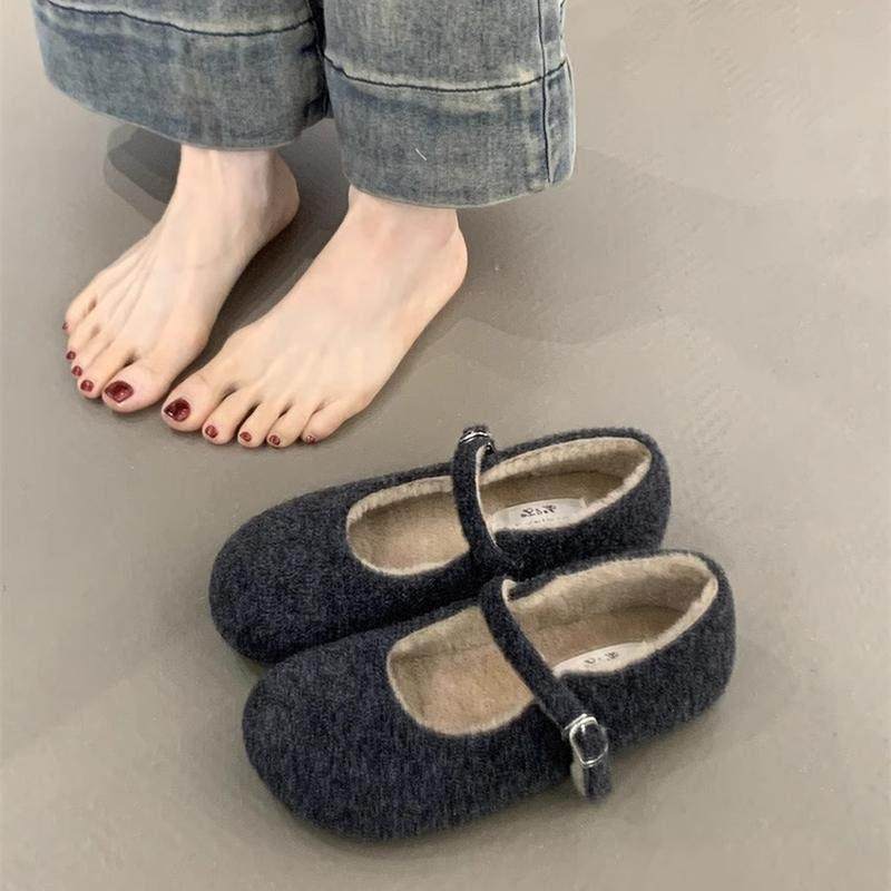 春季平底毛呢圆头一字扣单鞋女2026新款加绒平底玛丽珍0120e,女鞋,时装靴,淘宝优惠券,粉丝福利购,淘宝优惠卷