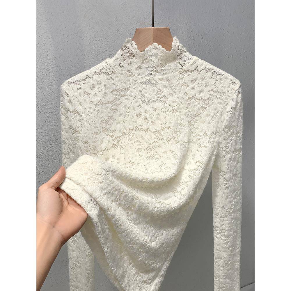 网纱打底衫女冬2025新款气质半高领蕾丝优雅修身长袖上衣感1208w