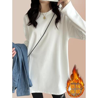 白色打底衫女秋冬卫衣内搭中长款遮屁股t恤搭配鲨鱼裤的上衣1216w