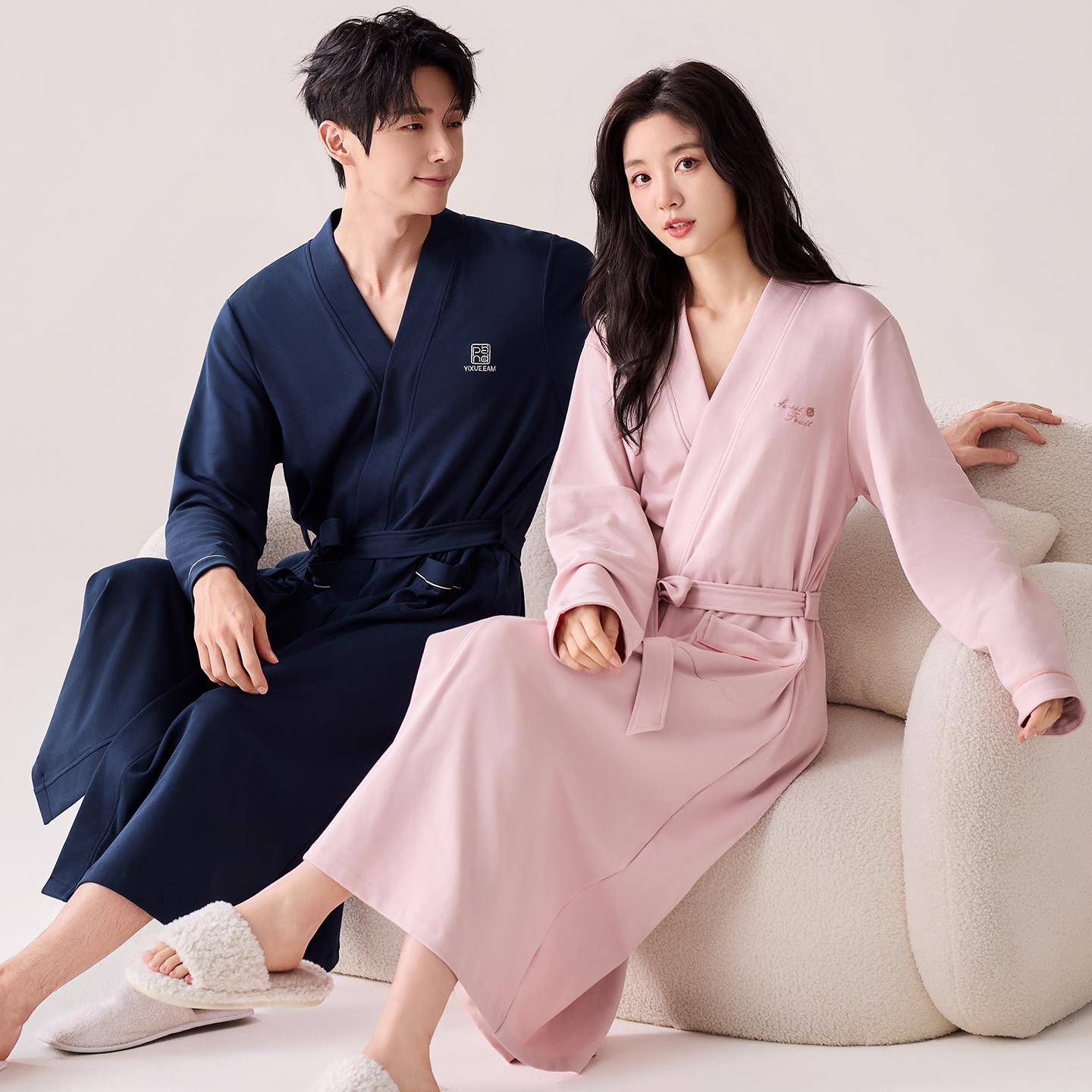 秋冬情侣睡袍女款秋季中长款睡衣休闲大码男士浴袍大衣1009c