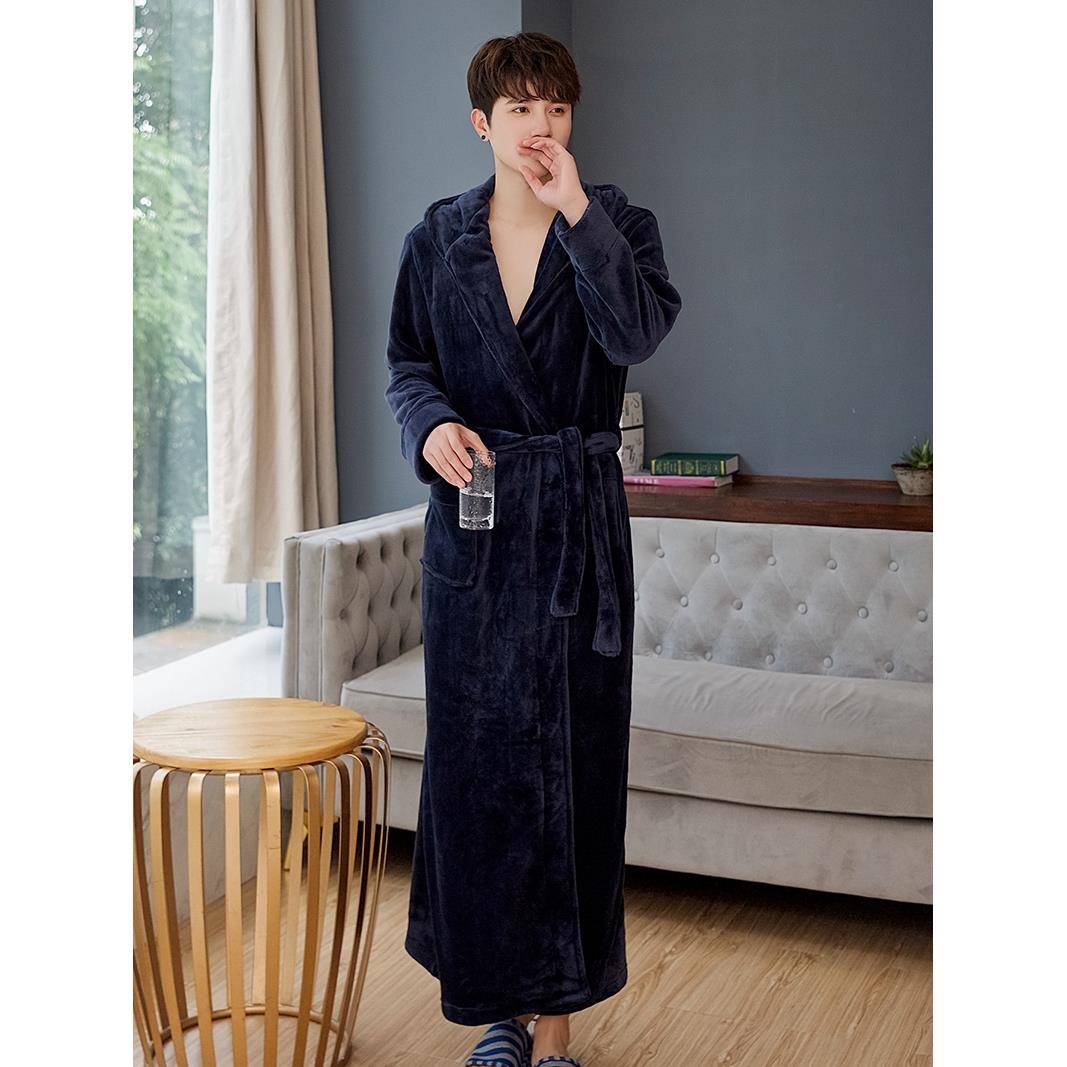 秋冬睡袍男士加长款到脚踝秋冬季长浴衣加厚加绒珊瑚绒浴袍1009c