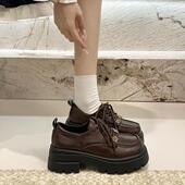 棕色厚底增高小皮鞋 女2026季 新款 春季 时尚 小个子百搭英伦风0205z