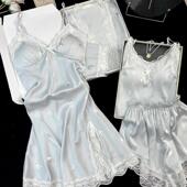 新款 睡衣蝴蝶吊带睡裙女款 欲风睡袍四件套带胸垫家居服0128z