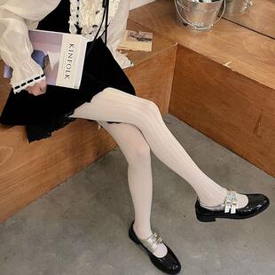 秋冬薄款 袜竖条纹打底袜子黑丝袜1016z 白丝女Lolita甜美白色连裤