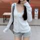 春季 t恤辣妹口袋连帽外0205z 女拉链长袖 白色拉链v领薄款 防晒罩衫
