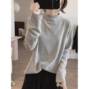 休闲拉丝长袖女t恤半高领春季款式宽松修身打底衫内搭上衣0109w