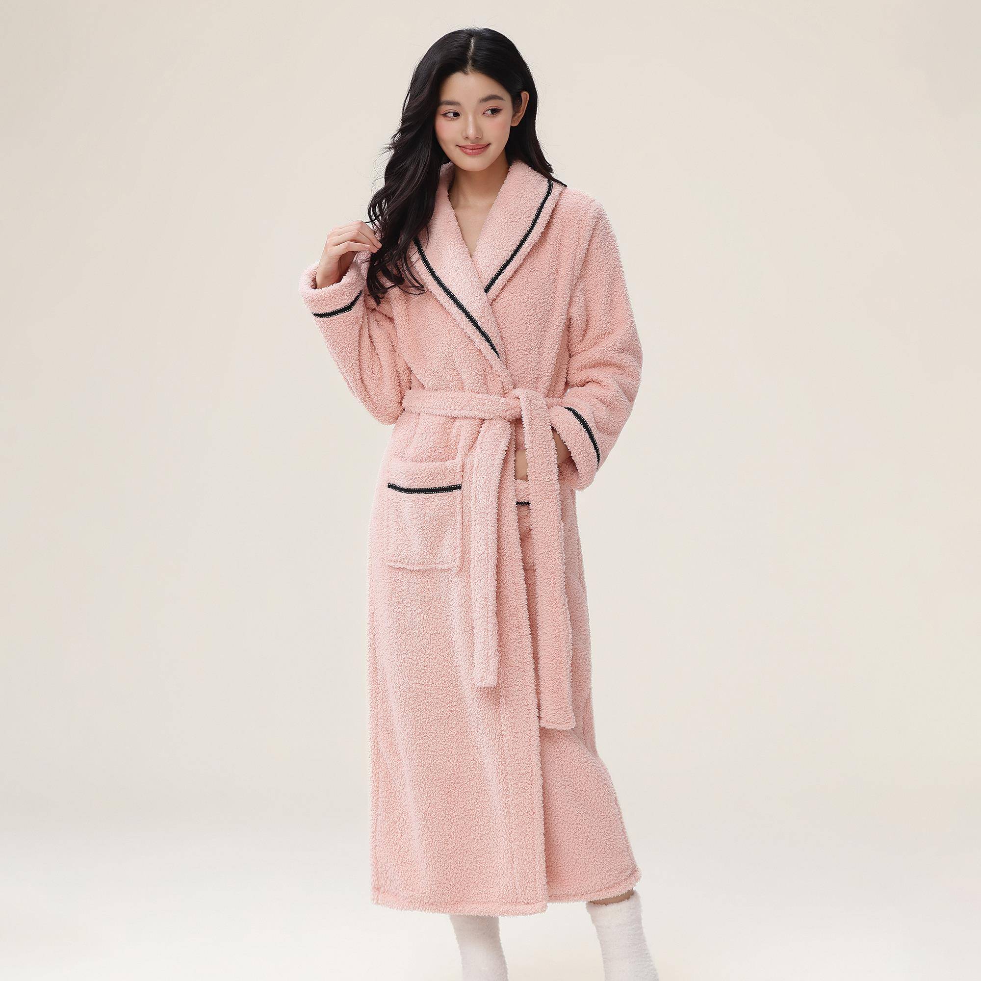 秋冬2025新款女睡袍秋冬珊瑚绒加绒加厚浴袍法兰绒家居服加1009c