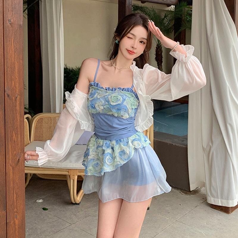 欲风大码连体泳衣女甜美少女保守显瘦遮肚温泉度假新款泳装0930z