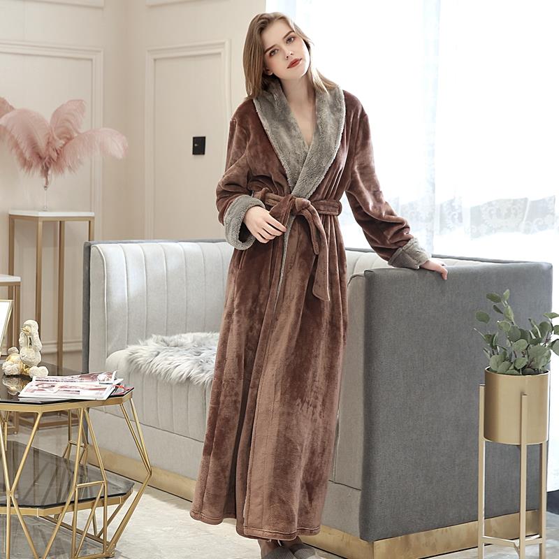 秋冬浴袍女款秋冬季加长款法兰绒加绒加厚保暖珊瑚绒睡衣长1009c