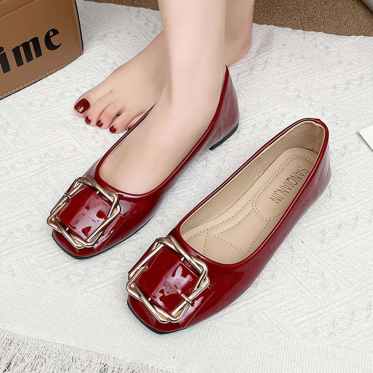 春季平底单鞋女2026季新款百搭水钻浅口软底豆豆鞋大尺码红0117z,女鞋,浅口单鞋,淘宝优惠券,粉丝福利购,淘宝优惠卷