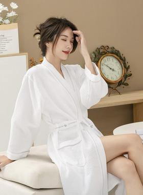 秋冬浴袍女季华夫格白色睡衣薄款男士睡袍2025新款1009c