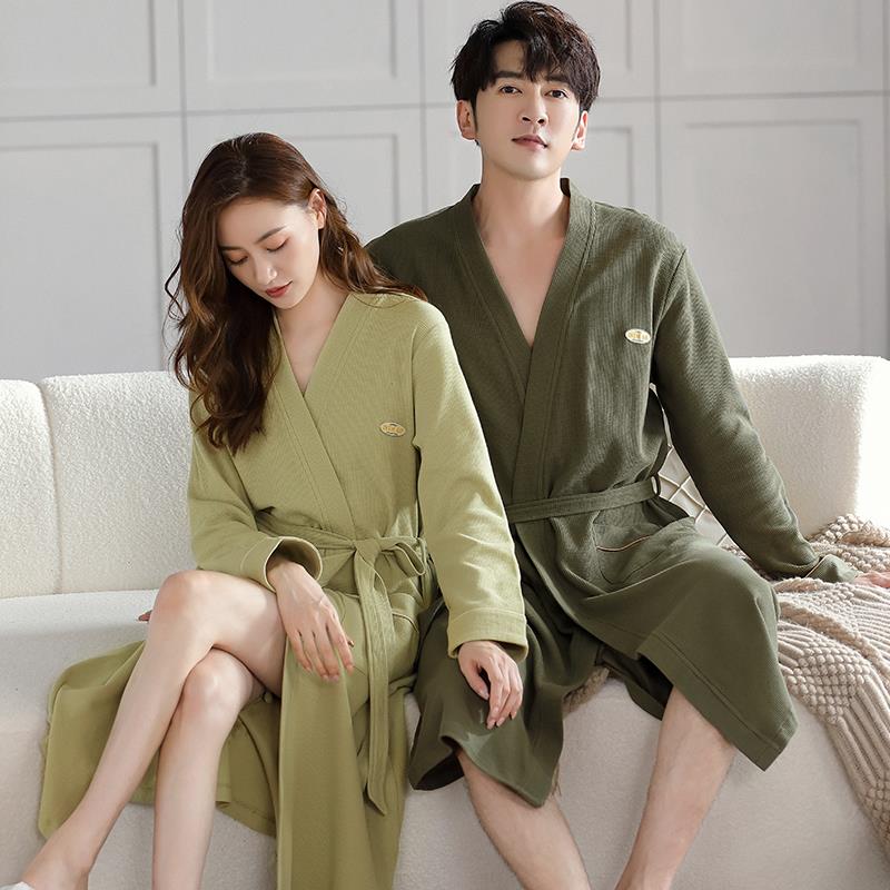 秋冬睡袍女秋季中长款情侣睡衣秋冬薄款男士家居服浴袍大衣1009c
