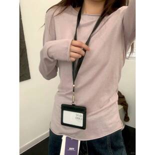 淡紫色罩衫女薄款卷边长袖T恤春秋季感百搭打底衫上衣0105w