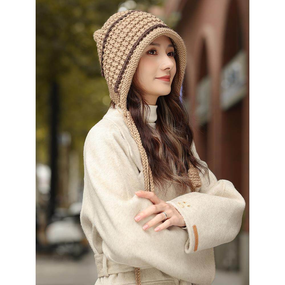 帽子女款秋冬季大头围显脸小流苏辫子毛线帽2025新款时尚洋1214r