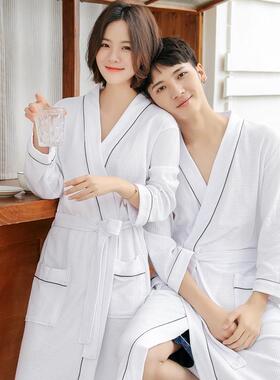 秋冬浴袍女款季棉质华夫格浴衣白色款情侣睡衣薄款男士睡袍1009c