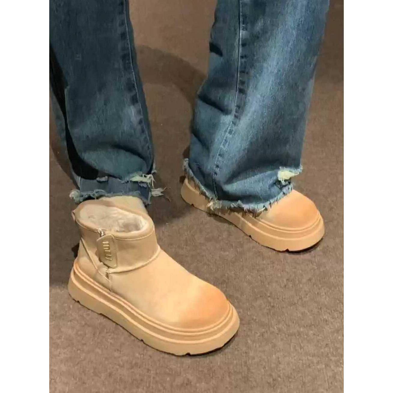 厚底皮毛一体靴女冬季小土豆短靴子加绒防滑防水东北鞋1204w