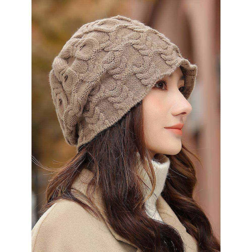 帽子2025秋冬女帽新款针织针织帽暖装西式露脸帽小卷绒帽1214r