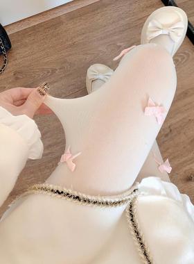 秋冬白丝袜女甜美Lolita米白色连裤袜薄款防勾丝黑色打底袜1016z