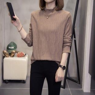 女士半高领下装衬衫春季新款大尺寸胖毫米盖腹内长袖t恤上0109w