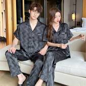 0128z 长裤 睡衣男士 新款 薄款 春短袖 家居服男款 女款 情侣装 套装