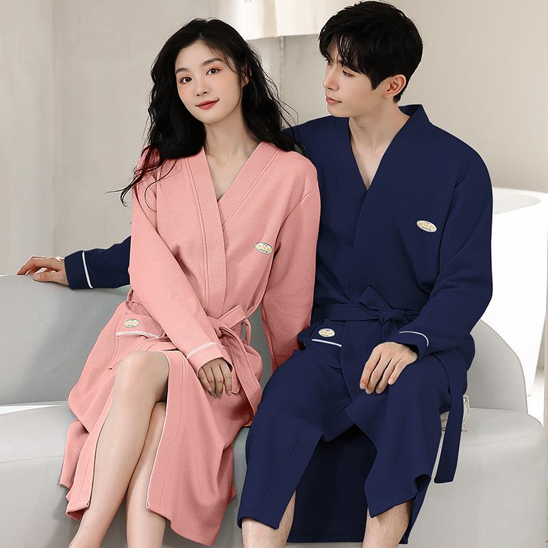 秋冬睡袍女款秋季华夫格情侣浴衣2025新款大码男士睡袍1009c