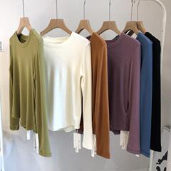 垂感圆领百搭德绒长袖T恤女春季修身显瘦上衣内搭打底衫0105w