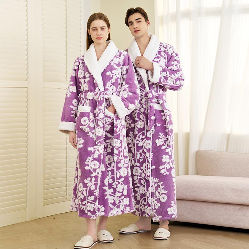 秋冬双层加厚睡袍男冬季舒棉绒保暖睡衣情侣秋浴衣加长款浴1009c